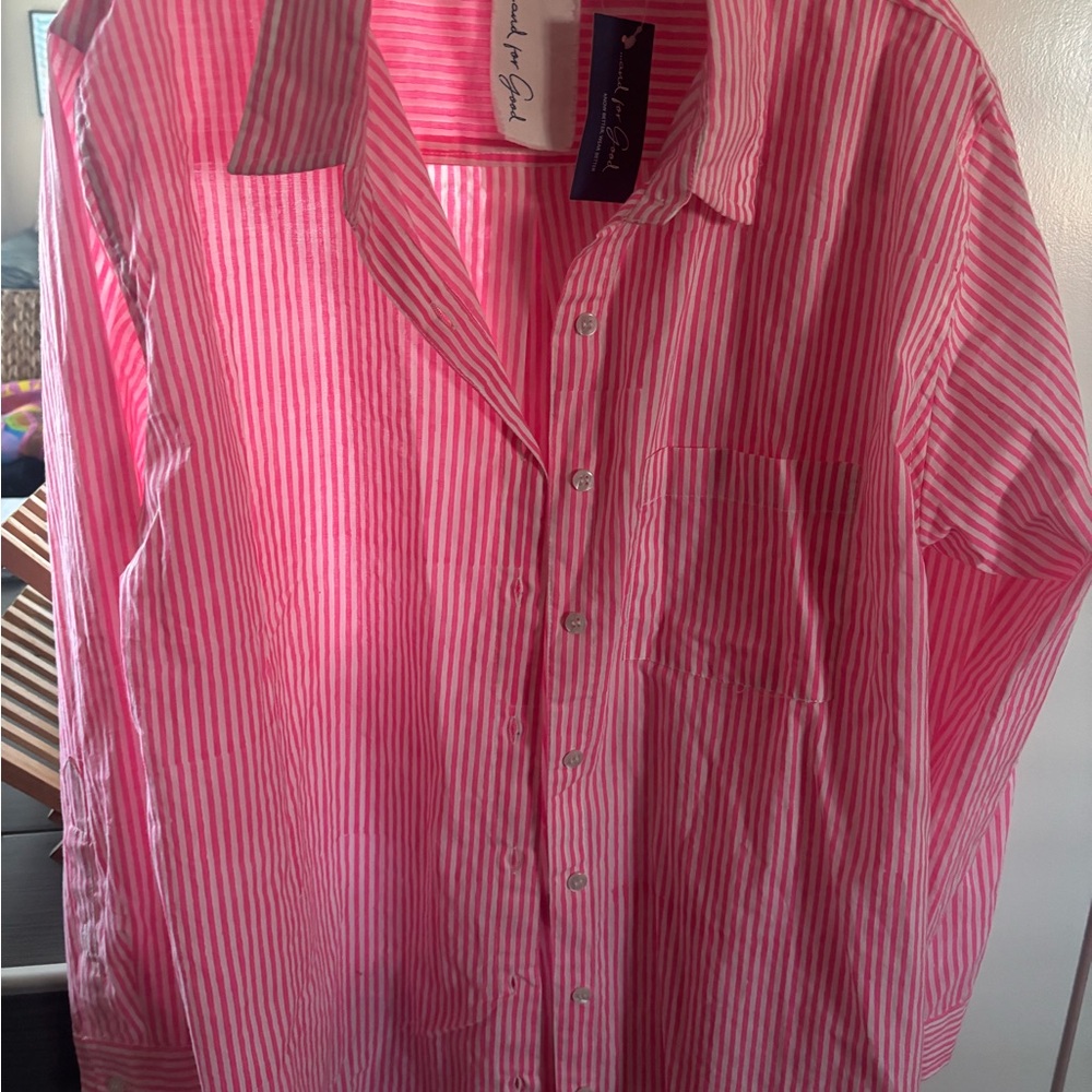 Women's Pink Striped Button Down Shirt